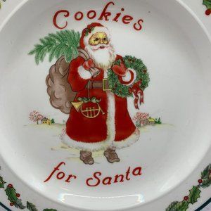 VINTAGE COOKIE PLATE FOR SANTA 8IN WIDE VIOLINS WREATH HOLLY HORN HOLIDAY BAG
